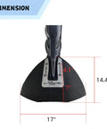 Top view of dimensions for Whale Tail Hydrofoil Stabilizer For Small Outboards 40 To 350 HP Silver Finish Boost Handling Thrust And Stability Game Changing Cut Planing Time Keeps Boat On Plane At Low Speed Fits Most 40 To 350 HP Motors