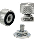 6061 T6 Aluminum Welding Helmet Fasteners Replacement Pair for Hood Mounts, lightweight anodized silver finish, shown in detail