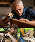 Man sanding wood furniture with Five Pack Premium Waterproof Sandpaper Sheets For Wet And Dry Use.