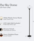 Sky Dome Dimmable LED Floor Lamp For Living Room, Bedroom Or Office In Jet Black Finish with 3000K warm white light description