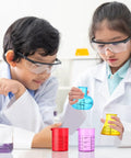 Children using Eight Piece Science Measuring Flask Set For Kids Including Colorful 30ml Graduated Cylinders And Plastic Beakers.