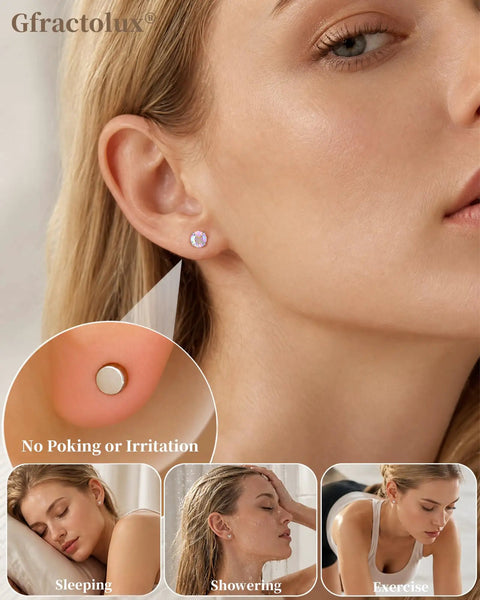 G23 Titanium 5 mm Cz Flatback Earrings Featuring Secure Screw Back 20 Gauge Posts Hypoallergenic Studs shown on model's ear.