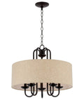 Gwenyth 20 Inch Modern Farmhouse 5 Light Drum Chandelier With Oatmeal Linen Shade Rustic Arched Metal Hanging Fixture In Oil Rubbed Bronze Finish