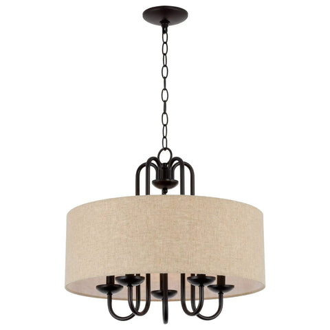 Gwenyth 20 Inch Modern Farmhouse 5 Light Drum Chandelier With Oatmeal Linen Shade Rustic Arched Metal Hanging Fixture In Oil Rubbed Bronze Finish
