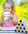 57mm Thermal Paper Rolls, White, Non Adhesive, 10 Roll Pack For Mini Printers And Instant Cams, 8.5m Each Roll, 30mm Diameter Core 0.6in, BPA/BPS Free, Fade Resistant, Images Last Up To 10 Years, child using mini printer in garden