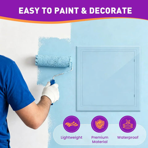 Sleek 12X12 Abs Access Panel For Drywall And Ceiling Plumbing Repair Cover shown being painted blue for decoration.