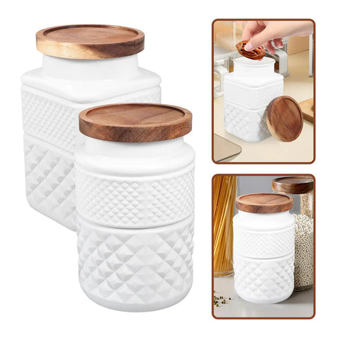Vintage Matte White Glass Canisters With Hella Secure Airtight Lids 1800 Ml Two Piece Storage Jar Set for kitchen organization.
