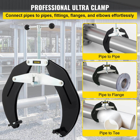 Heavy Duty Pipe Clamp For 5 To 12 Inch Pipes With Quick Acting Screws, Ultra Clamp for pipe fit up and alignment, steel design