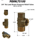 3/4" No Lead Brass Pressure Relief Valve With 100 Psi Cold Water Safety Shield set for well tanks and plumbing systems.