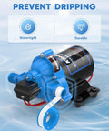 12V DC RV Water Pump 3.5 GPM at 45 PSI self priming diaphragm with pressure switch for camper marine use, watertight