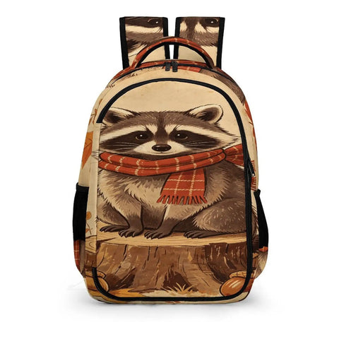 Fall Raccoon Print Backpack With Large Capacity Unisex Daypack Durable Polyester Breathable And Easy To Clean Lightweight Everyday Carry