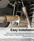 2 Inch Universal Exhaust Clamp with Heavy Duty Hanger installed on vehicle exhaust system
