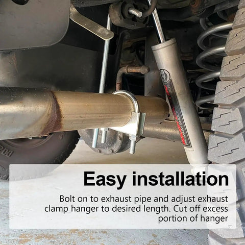 2 Inch Universal Exhaust Clamp with Heavy Duty Hanger installed on vehicle exhaust system
