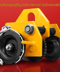 Close-up of Heavy Duty Manual Chain Trolley For Gantry Crane Hoist featuring anti-rust yellow frame and adjustable I beam rollers.