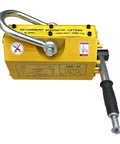 Hardcore Heavy Duty Magnetic Lifter With Sure Grip Release Handle And 2200 Lbs Capacity solid yellow body and steel handle for lifting steel plates.