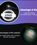 Comparison of glass vs film for No Fade Car Door Lights Logo Kit For Nissan Vehicles, LED Welcome Lights 2 Pack, showing logo clarity.