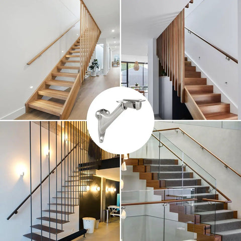 Heavy Duty Zinc Alloy Handrail Brackets For Indoor Stairs With Screws, Adjustable Angle Stair Railing Hardware image in use