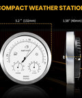 Front and side view of Big Five Point Two Inch Dial All In One Weather Station With Barometer Thermometer And Hygrometer for wall mounting.