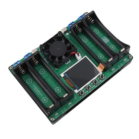Straight Up Battery Diagnostics With This 4 Channel Capacity Tester Module displaying PCB, LCD screen and battery slots.