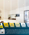 Kitchen with ultra thin 6 inch square LED recessed lighting showing five color temperatures from 2700K to 5000K.