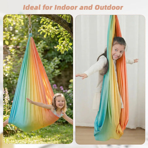 Heavy Duty Straight Up Smooth Sensory Swing For Kids And Adults Indoor Outdoor Cuddle Hammock Chair in vibrant colors.