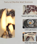 Marble Wall Sconce with Frosted Glass Globe and G4 LED (Rectangular) showcasing natural marble veining and LED fixture.