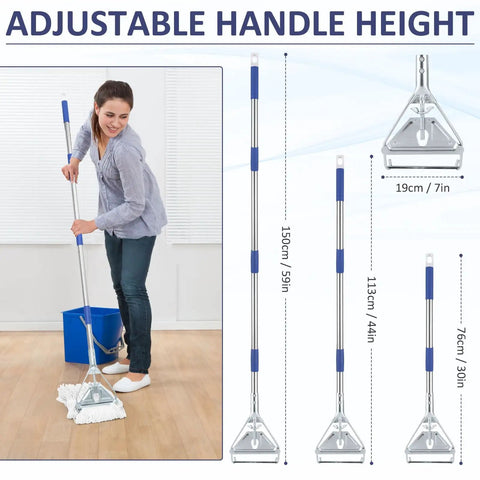 Woman using Heavy Duty 59-Inch Mop Handle Pole, Universal Metal Replacement For Home, Garage, Office, Workshop And Warehouse Cleaning