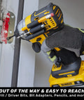Worker using drill with BitGripper V2 Side Mount Drill Bit Holder Pack Of Four With Ultra Strong 3M Adhesive for easy bit access