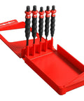 Five Piece Sheathed Drift Punch Set For Automotive Projects With Ergonomic Shock Absorbing Handles in red stand