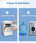 V2.0 Nugget Ice Maker Delivers Chewable Pebble Ice Fast On The Counter For Home Or Office Use With Self Cleaning And Energy Efficient Performance 38 Lbs Per Day Pellet Ice Machine Ideal Gift showing manual and automatic water filling options.