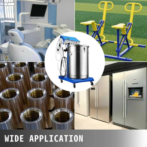 Industrial Powerhouse Electric Powder Coating Machine Equipped With Electrostatic Spray Gun For Slick Metal Results Featuring Badass Long Lasting Rust Defense And Corrosion Resistance in use with various applications.