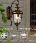 Bronze Outdoor Wall Light Fixture With Hammered Glass Shade, Weatherproof Exterior Sconce for front door, porch, or garage.