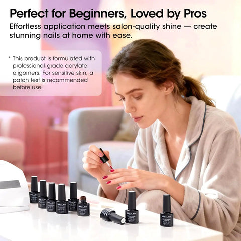 Woman using Dope 24 Piece Gel Nail Polish Set With 20 Colors Plus Base Coat And Cateye Top Coat UV Cured Soak Off Nail Kit