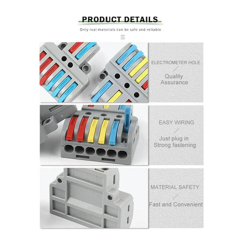 No Screw Required Lever Wire Connector Splitter Push In Terminal Kit For Electrical Wiring And Lighting Projects Made With Tin Plated Copper Contacts Plus Flame Retardant Housing To Keep Your Circuits Safe And Strong. 10-pack gray lever terminal blocks