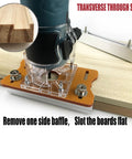 Close-up of 65mm Router Table Insert Plate for Wood Trimmers and Trimming Machines with wood slot demonstration