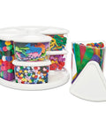 Rotating Craft Organizer Carousel With Nine Removable Canisters And Clear Lids, showcasing colorful craft items.