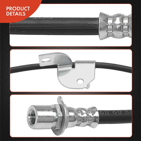 Front Brake Hydraulic Hose Pair For Ford F150 2010 2011 with metal end fittings, no bracket, black rubber material, pack of 2