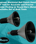Dead Nuts Accurate Bell Punch Center Tool for Lightning Fast Round Bar Layout, dual steel tools for precise marking on metal rods.