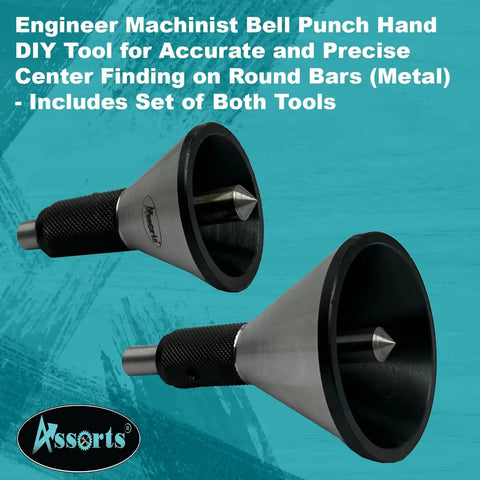 Dead Nuts Accurate Bell Punch Center Tool for Lightning Fast Round Bar Layout, dual steel tools for precise marking on metal rods.