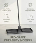 Wide 30 By 10 Inch Lawn Leveling Rake With Heavy Duty Alloy Steel Frame And 78 Inch Handle on display.