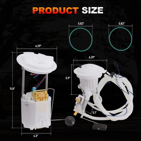 Diagram of Electric Fuel Pump Module With Sending Unit Plug And Play For 2005 Through 2015 Dodge Challenger Charger Magnum And 300 Models Left Driver Side And Right Passenger Replaces 5136023 5136022 E7192M E7264A with measurements