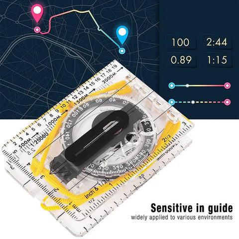 Clear Acrylic Map Compass With Ruler And Map Measurer Scales Baseplate Orienteering Navigator for Grab And Go Hiking Camping.