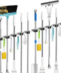 Mop And Broom Wall Mount Organizer With Five Racks And Four Hooks Stainless Steel Heavy Duty Boss Grade Tool Hanger Kit