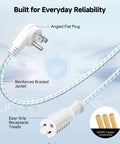 2 Pack Braided Low Profile Flat Power Cords 10 Foot Indoor Extension Cables 3 Prong Flat Plug Under Rug Power Extension