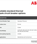 Heavy Duty 30 Amp Double Pole Circuit Breaker For Main Service Box Upgraded Thermal Magnetic Plug On Switch 120 240 Volt 10 KAIc Rating specifications table