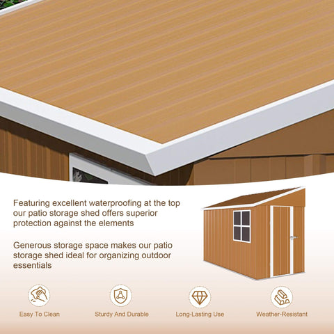 Heavy Duty Metal Tool Shed With Windows Lockable Door And Ventilation Weatherproof Outdoor Storage For Backyard And Lawn Gear 8 By 4 Feet Durable Brown Finish Built To Last For Tool Organization And Patio Equipment