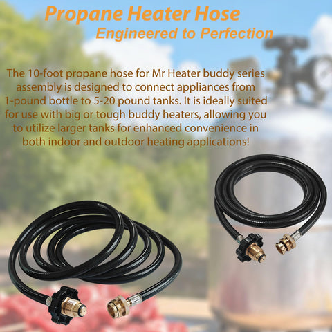 10 Foot Propane Adapter Hose For Buddy Series Heaters Long Reach Gas Hose To Connect 1 Pound To 20 Pound Tanks setup