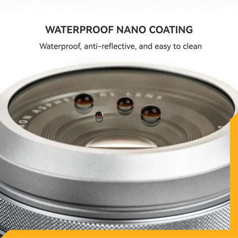 Close-up of NC UV Silver Frame Lens Protector Filter For Fujifilm X100 Series Cams showing waterproof nano coating