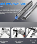 Beefy Heavy Duty Locking Drawer Slides Set For Cabinets RVs Tool Boxes And Trash Cans With Auto Lock Dual Side Unlocking Handles Full Extension Ball Bearing Rails 14 To 40 Inch 260 Lb Capacity Compatible Rails, 53mm wide steel slides