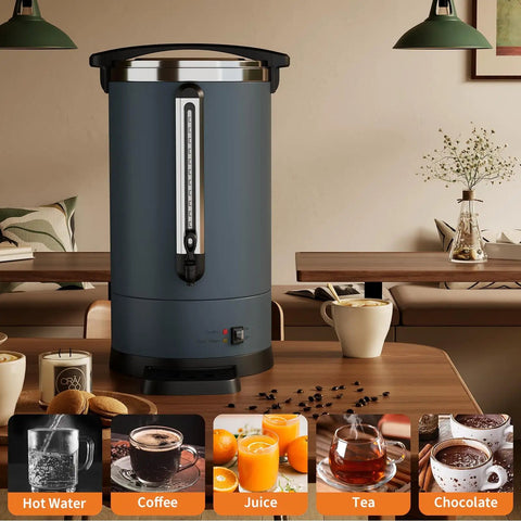 Large Capacity Stainless Steel Coffee Urn 12L Electric Coffee Maker With Double Wall Insulation on table with beverages